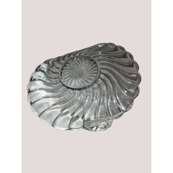Clear Glass Swirl Pattern Bon Bon Dish With Up Curved Handles, Vintage - Picture 12 of 15